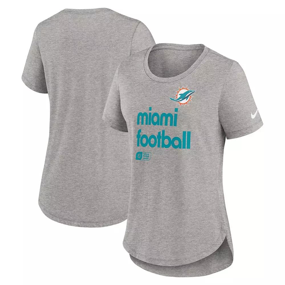 Women's Nike Heather Gray Miami Dolphins Fashion Tri-Blend T-Shirt,  Product Image