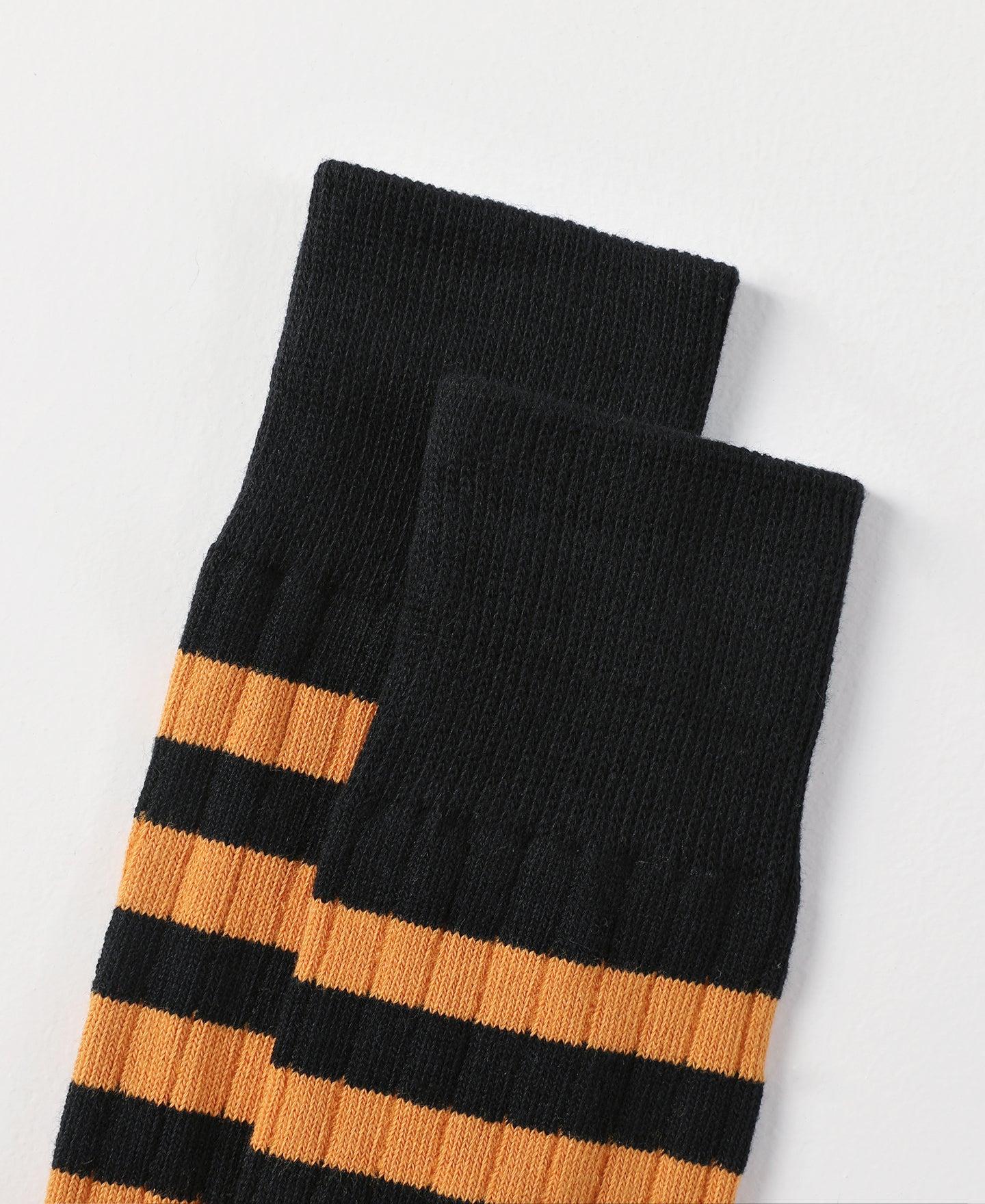 Retro Striped Cotton Socks - Black/Orange Product Image