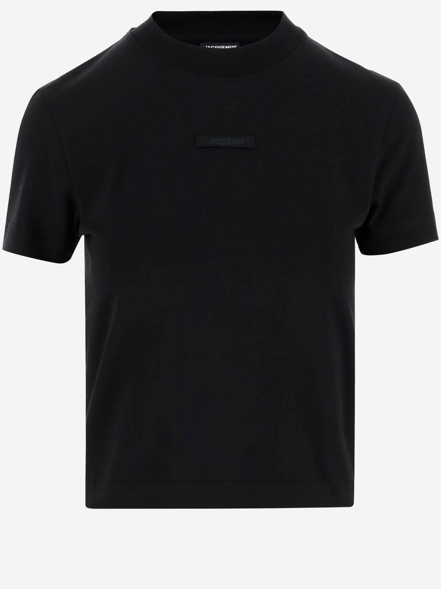 JACQUEMUS Black Fitted T-shirt With Logo Patch In Stretch Cotton Woman Product Image