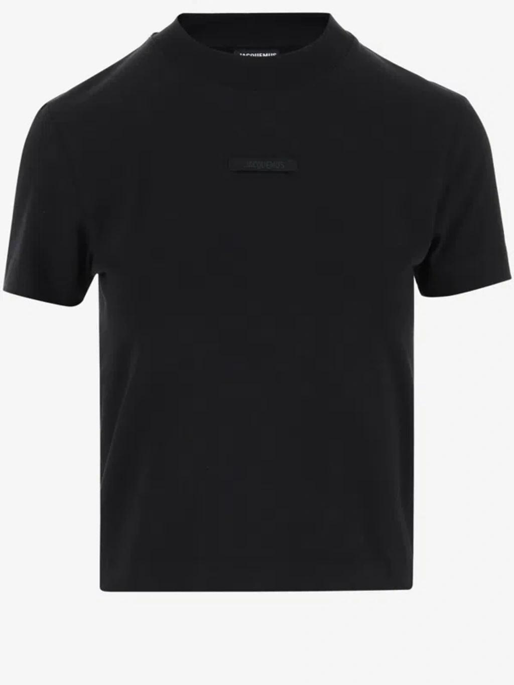 JACQUEMUS Black Fitted T-shirt With Logo Patch In Stretch Cotton Woman Product Image