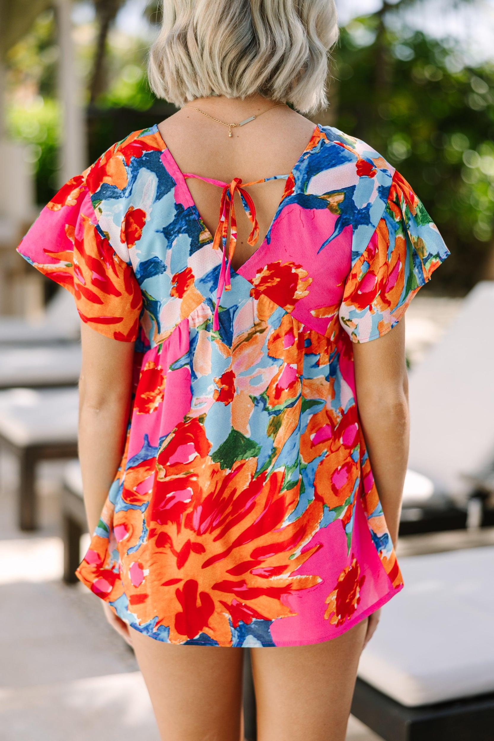 Take Your Joy Pink Abstract Blouse Female Product Image