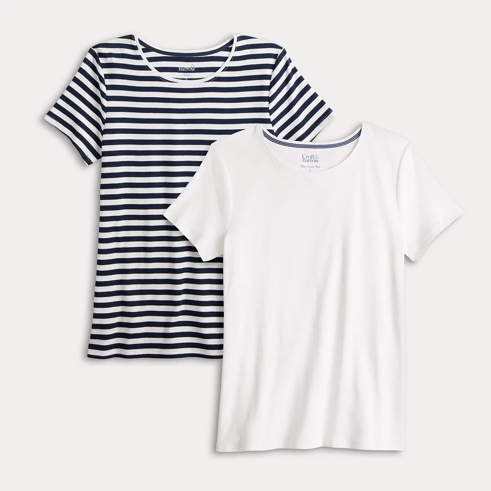 Petite Croft & Barrow® Crewneck Tee 2 Pack, Women's, Size: Large Petite, Stripe White Pack Product Image