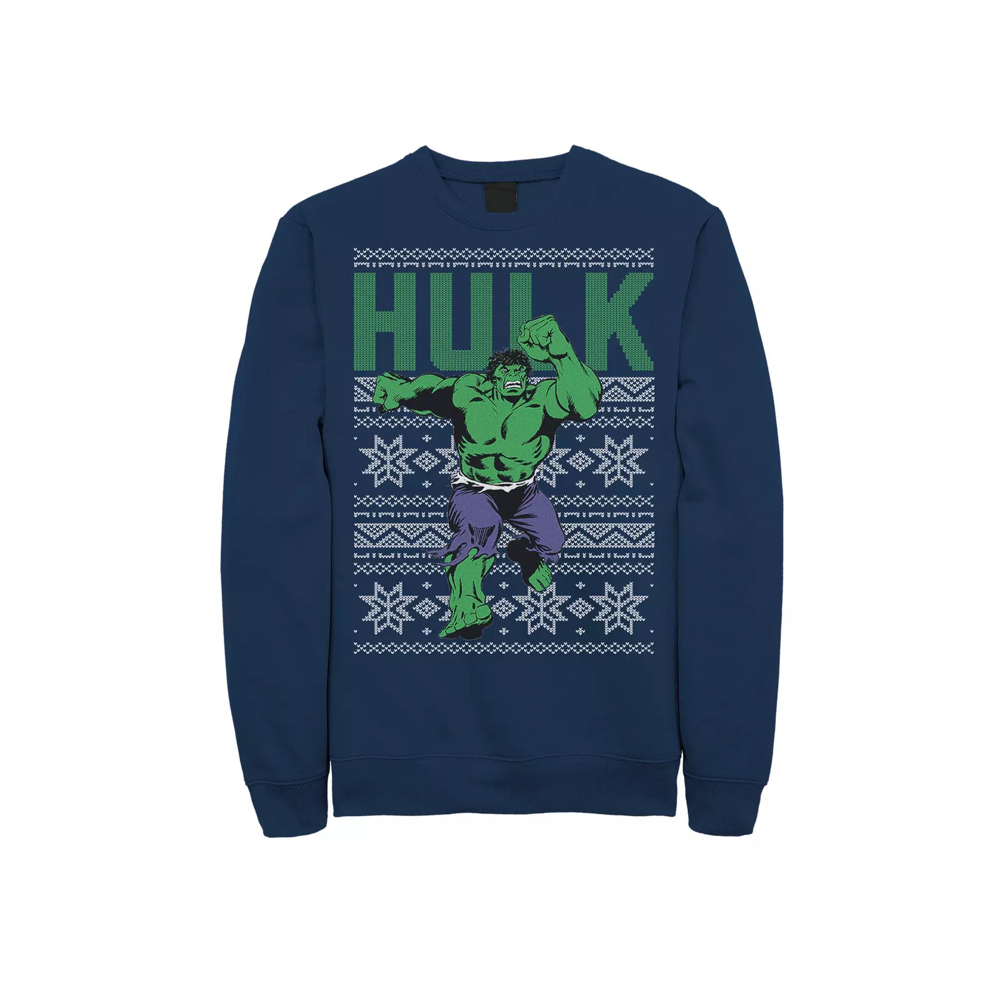 Men's Marvel Hulk Retro Ugly Christmas Graphic Fleece Pullover,  Product Image