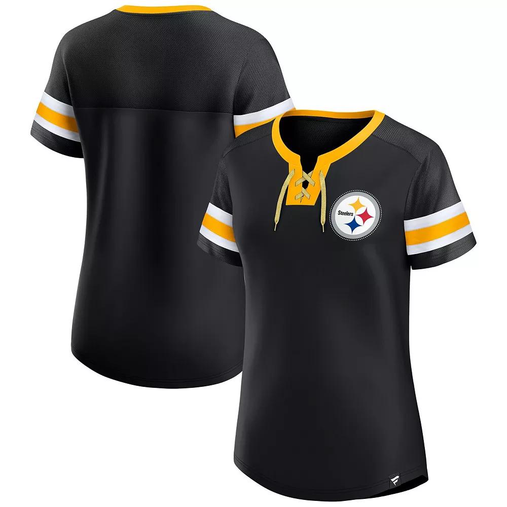 Women's Fanatics Black Pittsburgh Steelers Lace-Up Bling T-Shirt,  Product Image