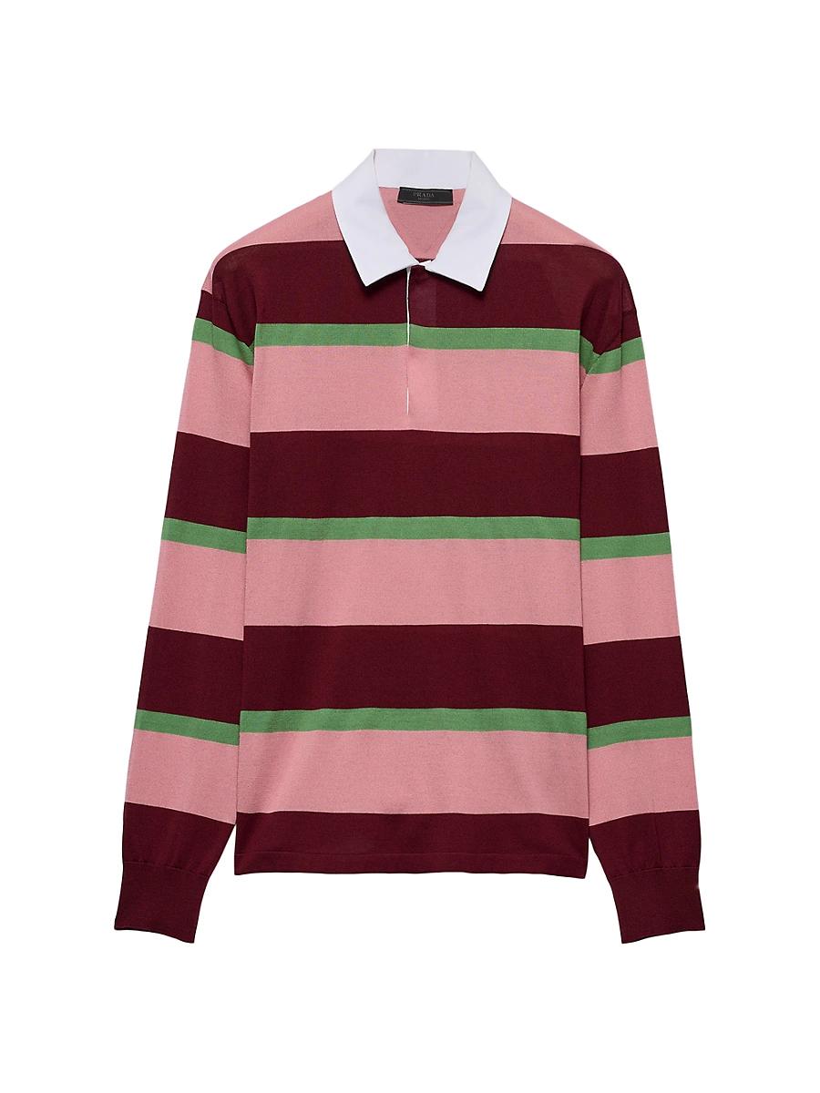 Mens Striped Silk and Cotton Polo Shirt Product Image