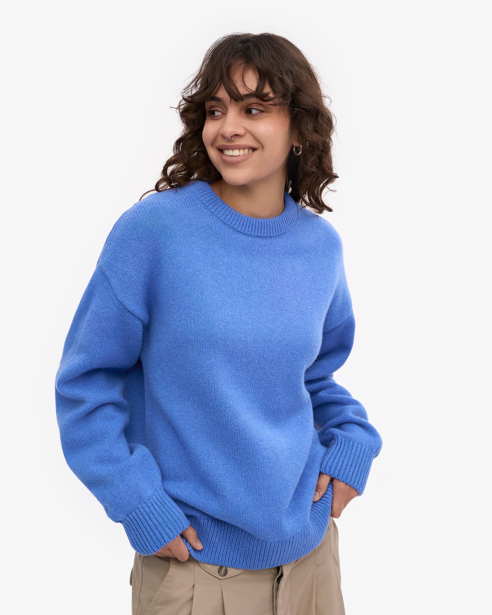 Oversized Merino Wool Crew - Pacific Blue Product Image