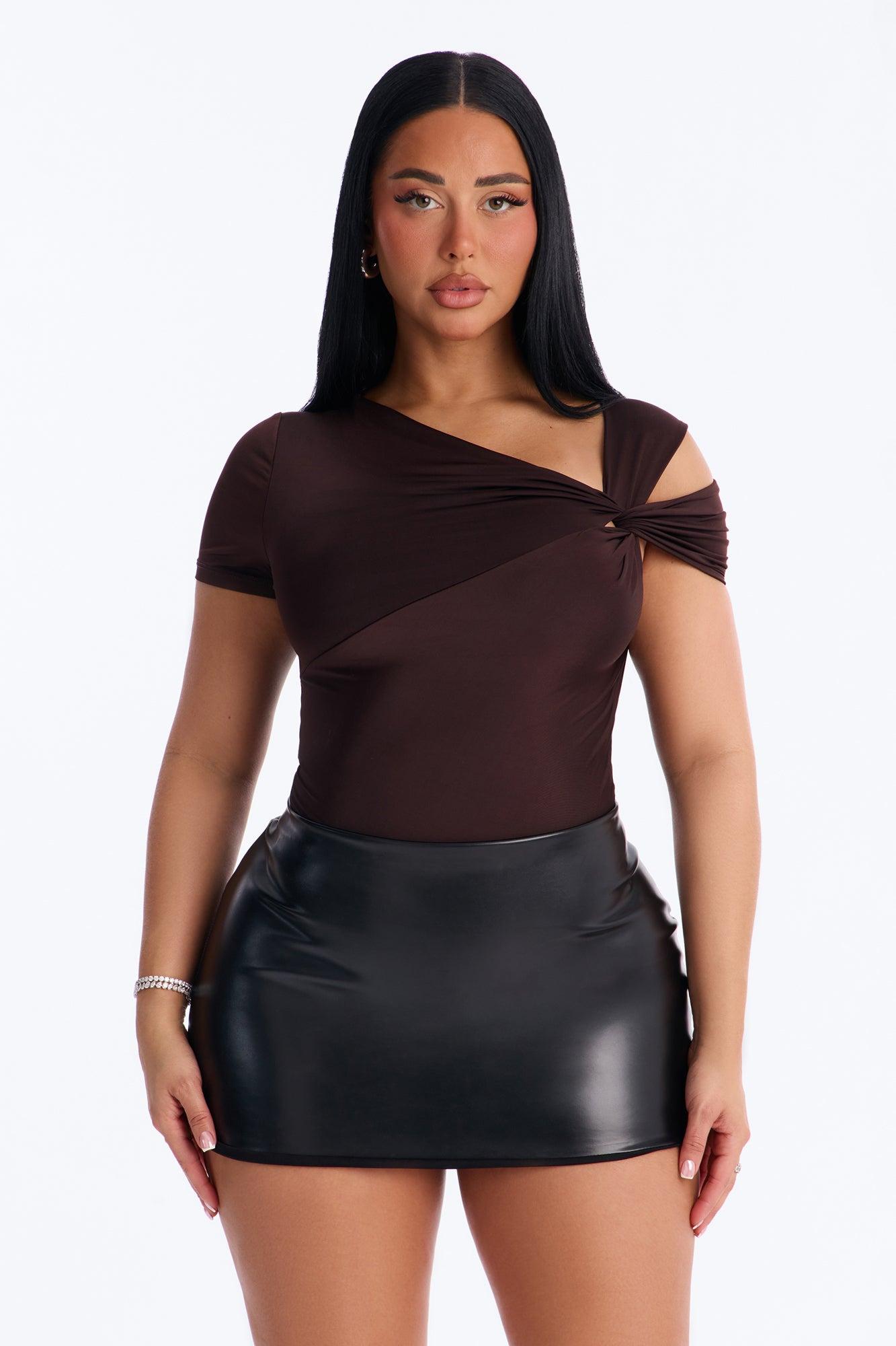 Twist It Up Cut Out Bodysuit - Chocolate Female Product Image