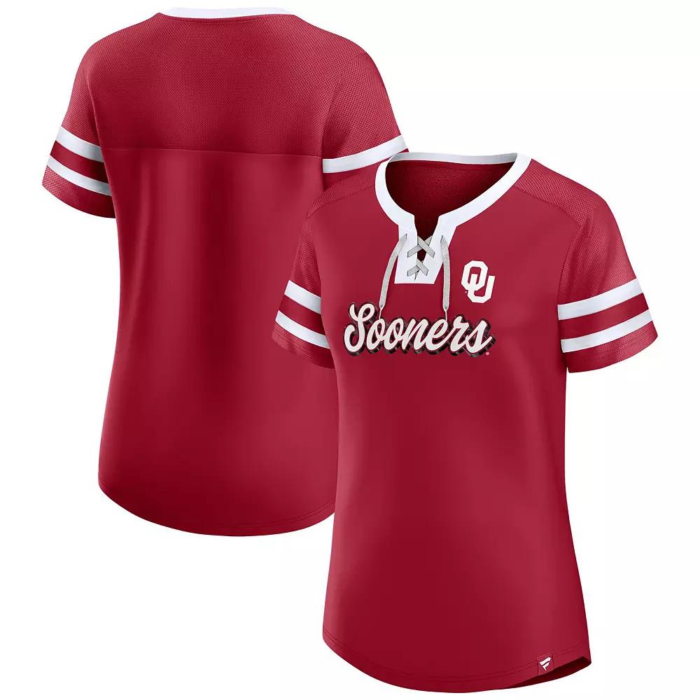 Women's Fanatics Crimson Oklahoma Sooners Iconic Athena Lace-Up T-Shirt,  Product Image