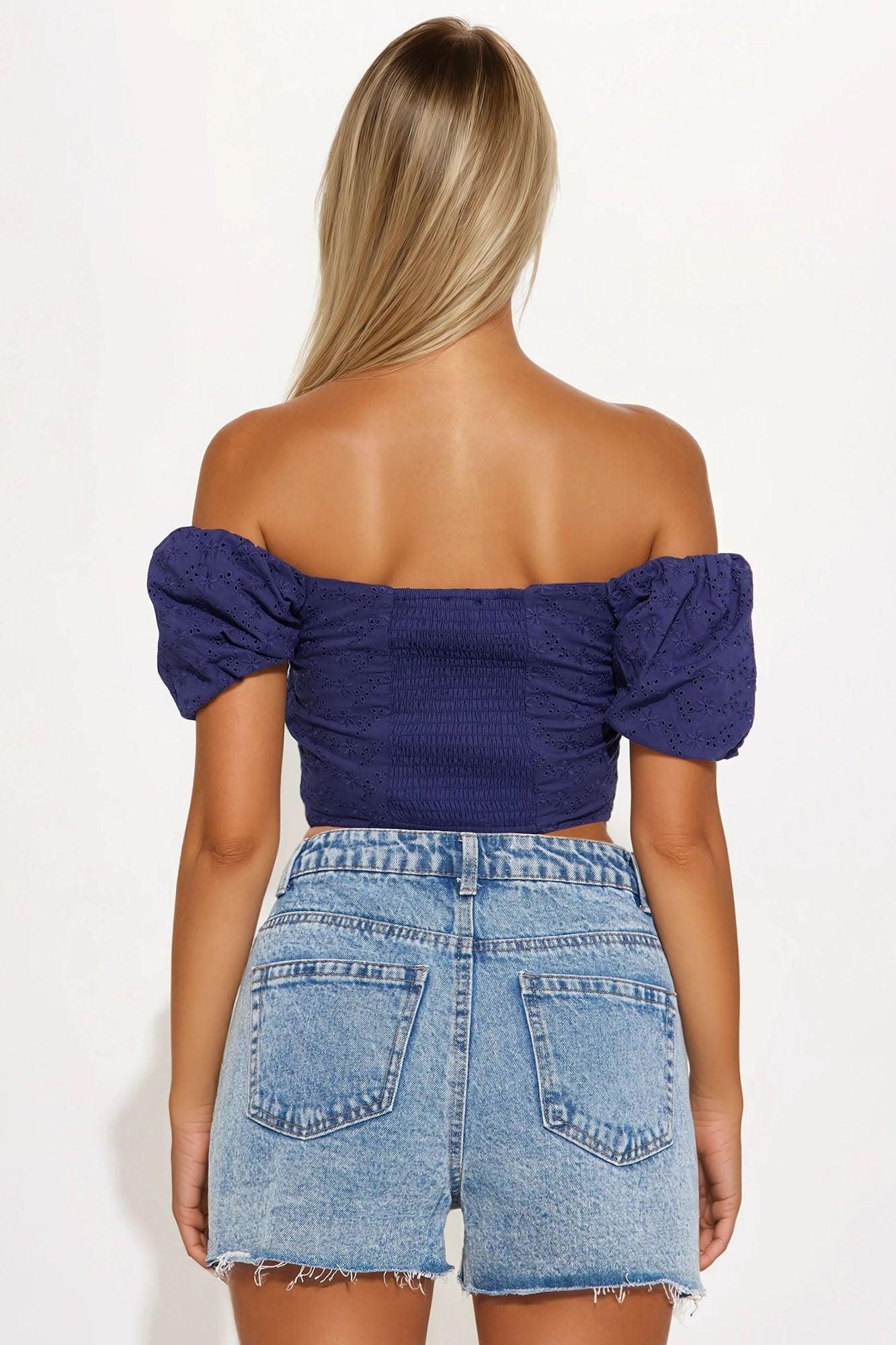 Eliora Eyelet Corset Top - Navy Product Image