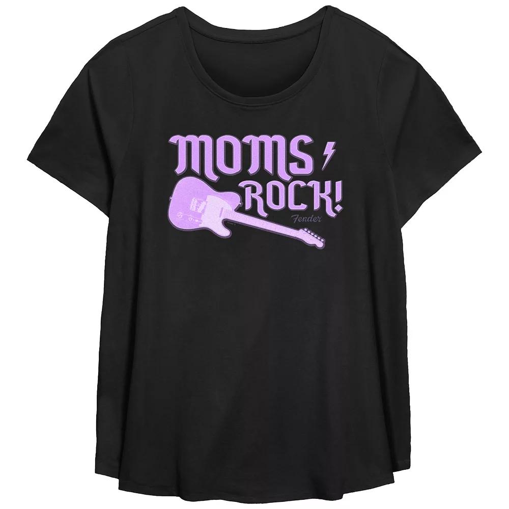 Plus Size Fender Moms Always Rock Scoop Hem Flowy Graphic Tee, Women's, Size: 3XL, Black Product Image