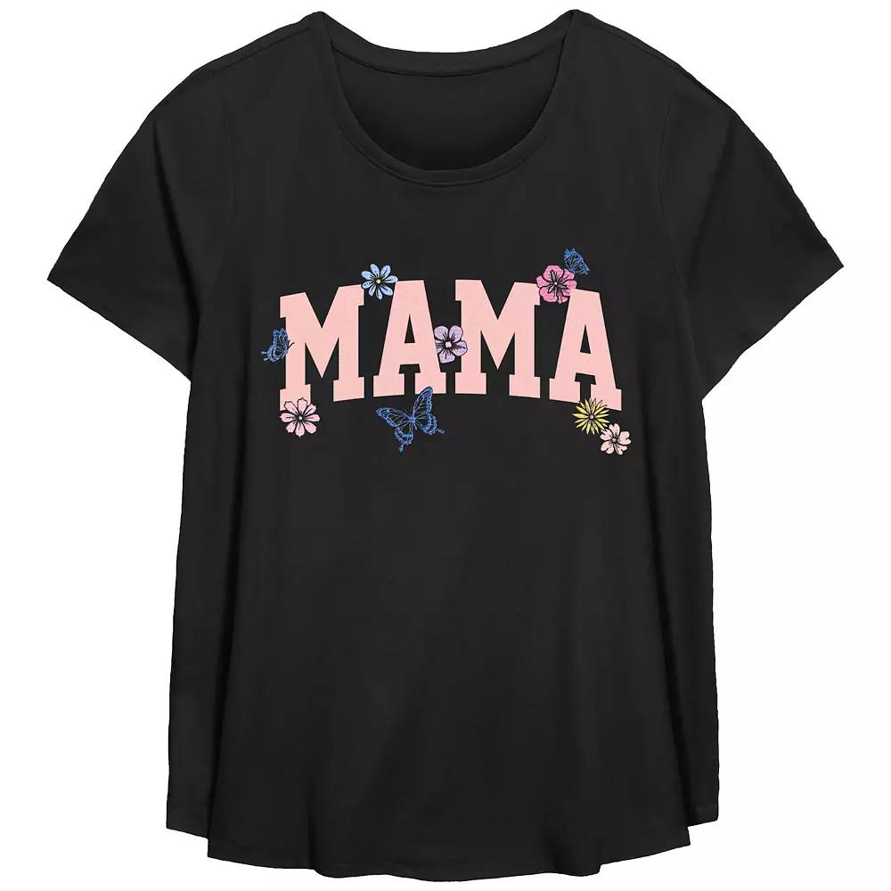 Plus Size Mama Flowers Scoop Hem Flow Graphic Tee, Women's, Size: 3XL, Black Product Image
