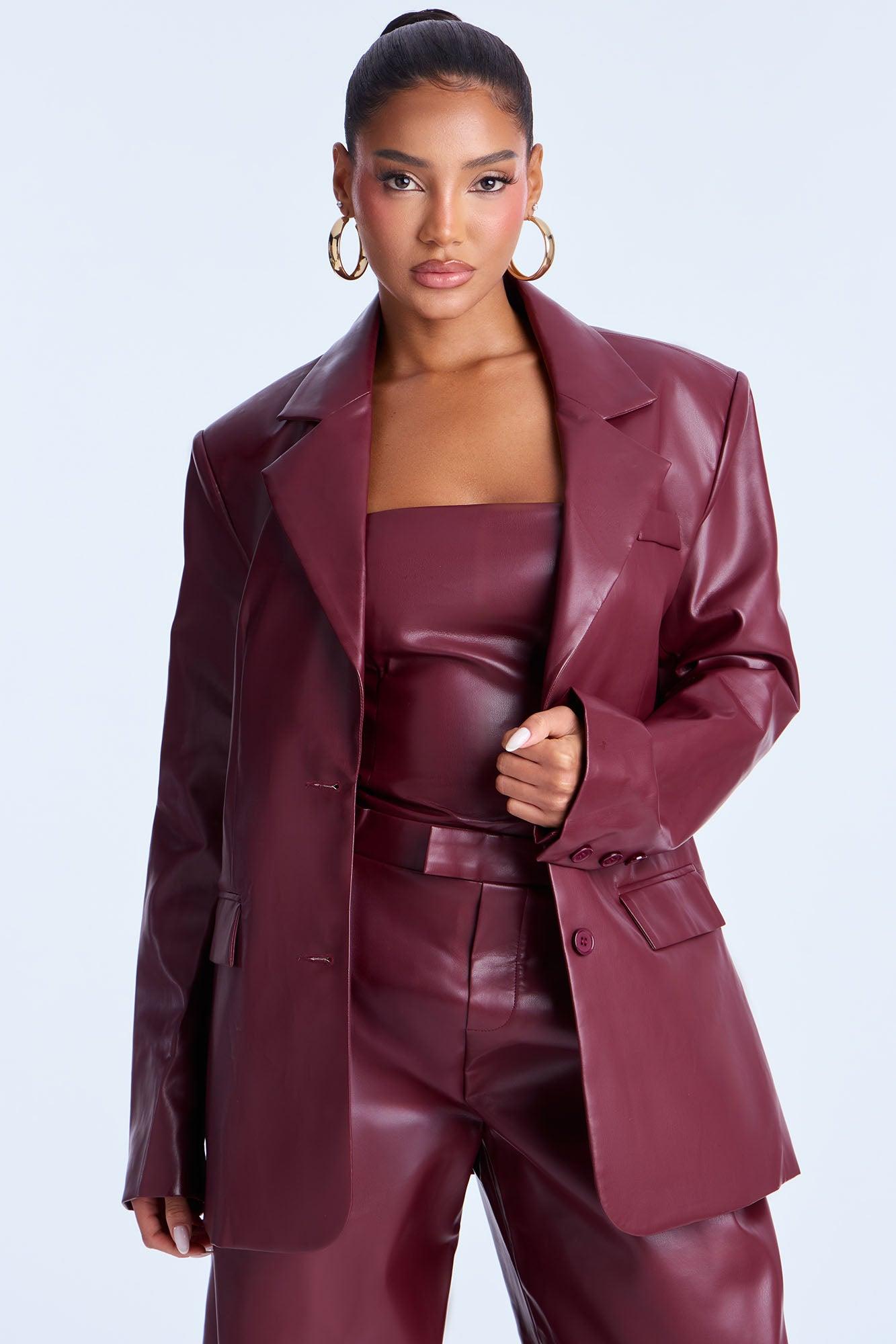 Alessandra Faux Leather 2Piece Blazer Jumpsuit - Burgundy Female Product Image