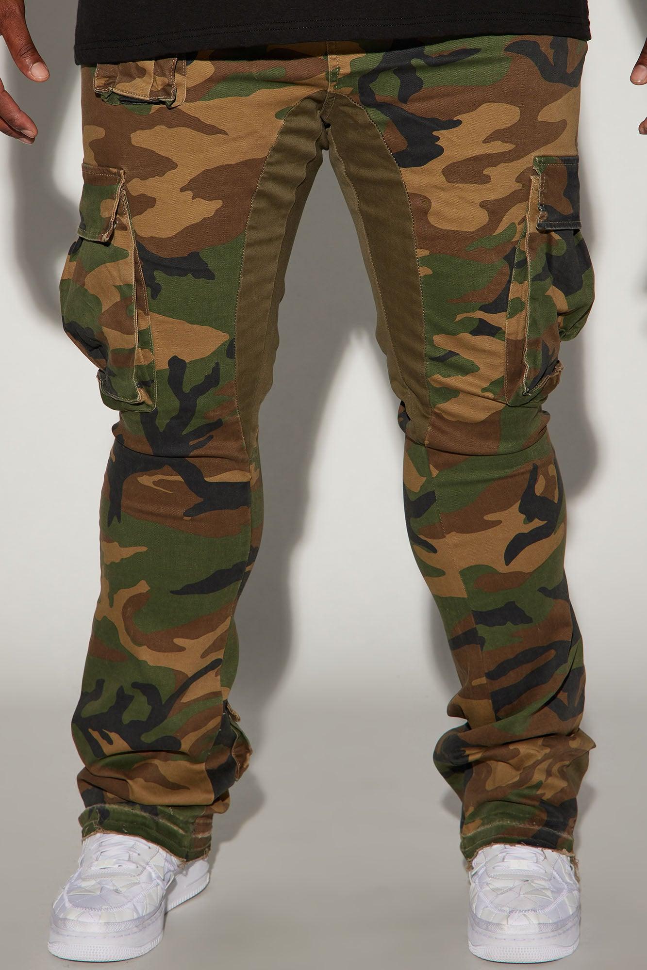 Into The Wild Panel Cargo Stacked Skinny Flare Pants - Camouflage Product Image