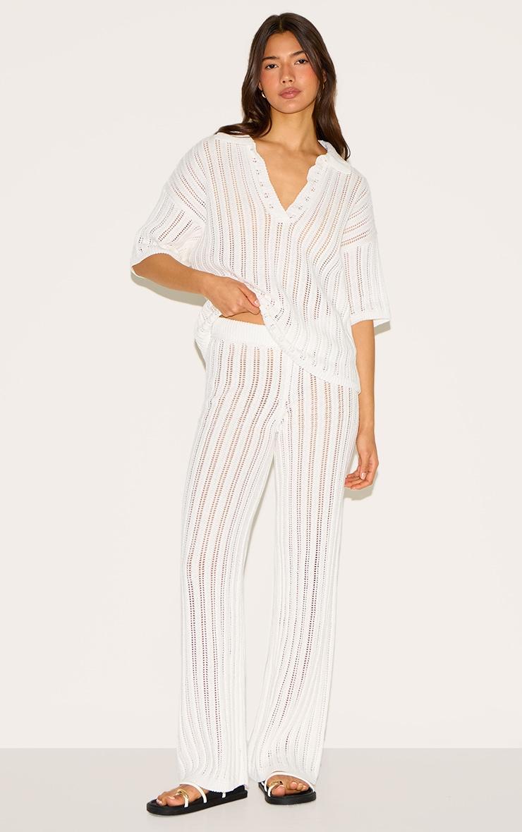  Cream Crochet Rugby Knit Top Product Image