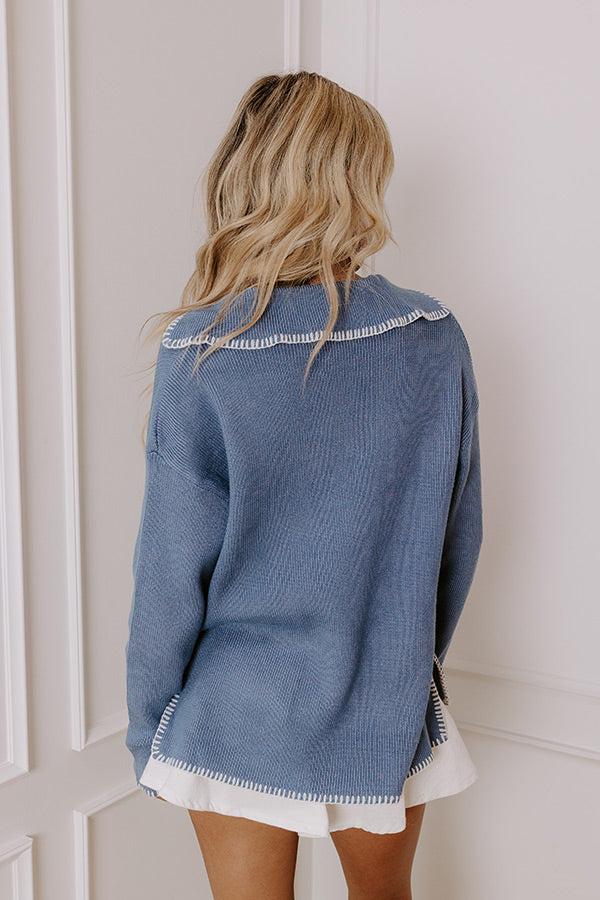 Small Town Romance Knit Sweater Top in Blue Product Image