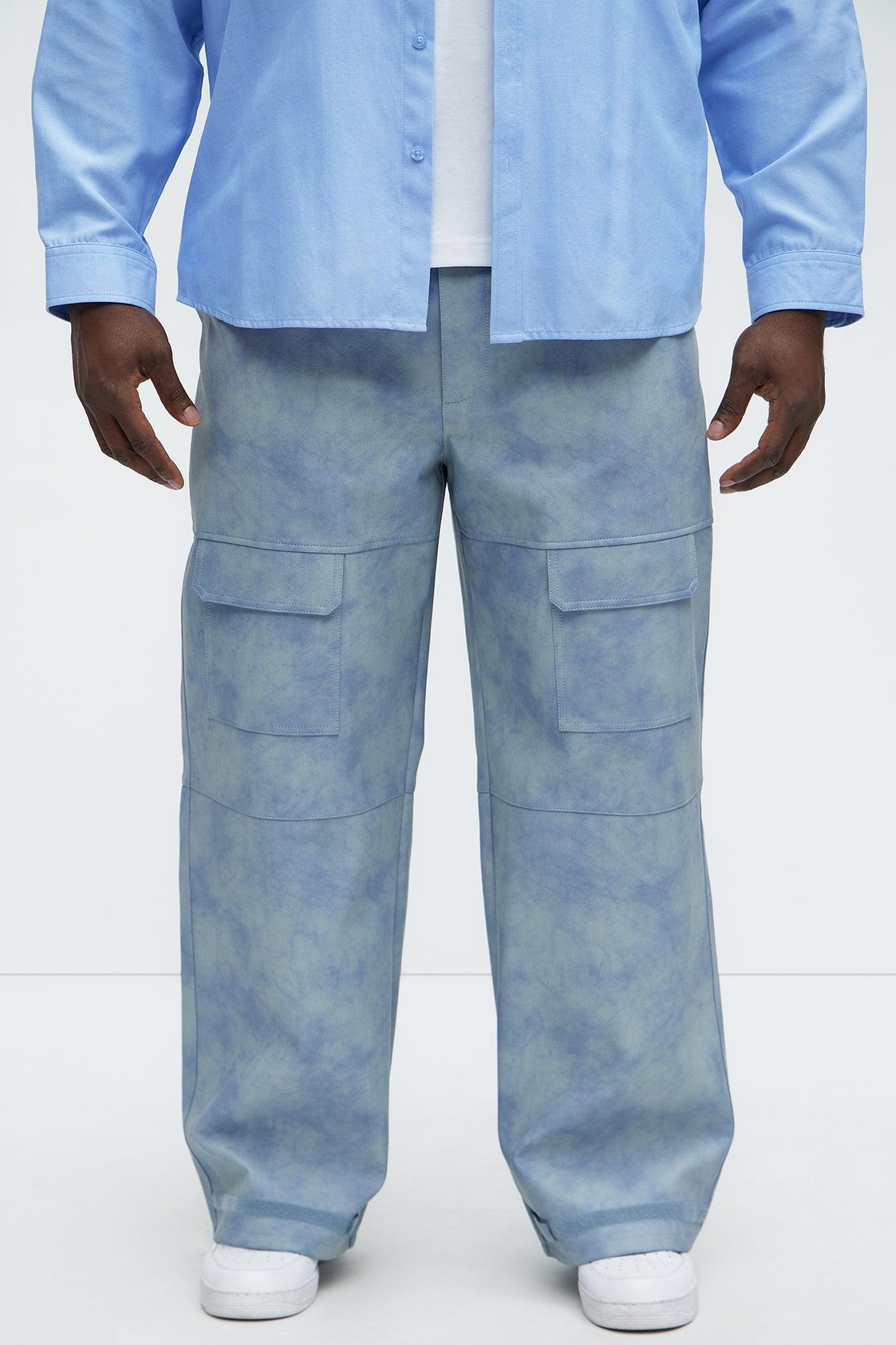 Baggy Pleather Cargo Pants - Blue Product Image