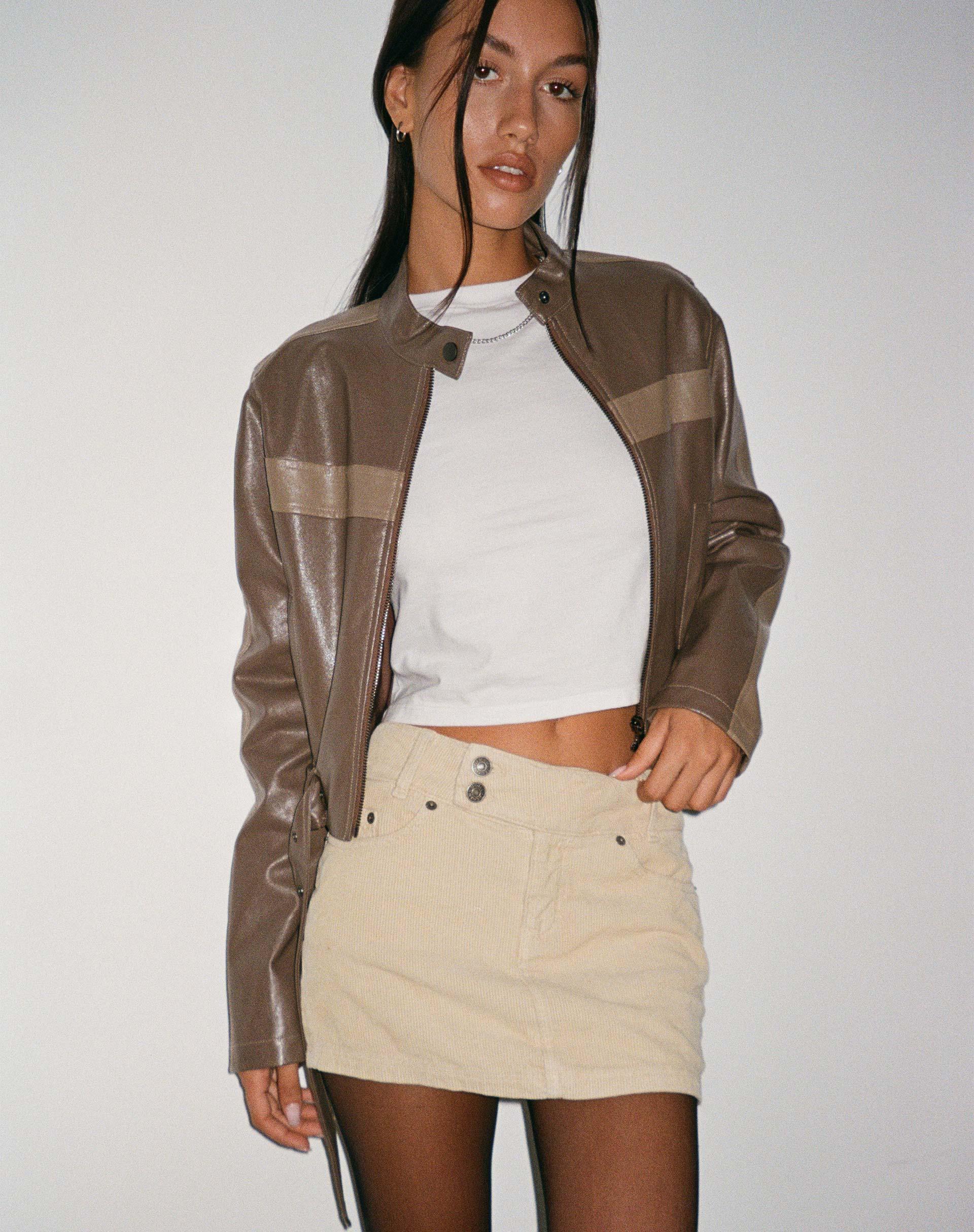 Low Rise Mini Skirt in Cord Light Tan Product Image