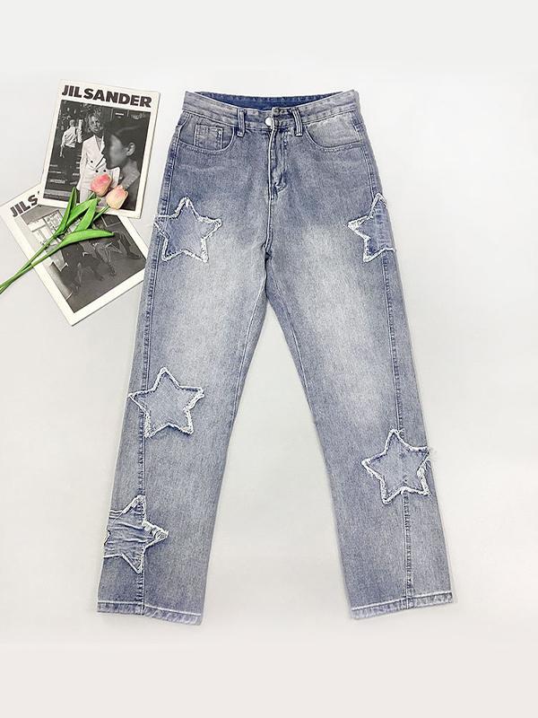 Distressed Star Patch Boyfriend Jeans Product Image