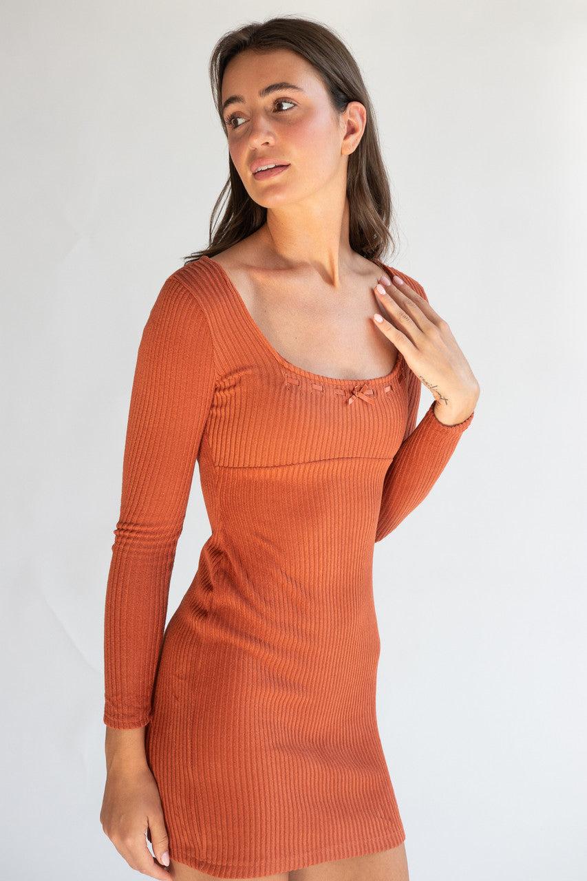 Ribbon Detail Ribbed Sweater Dress Product Image