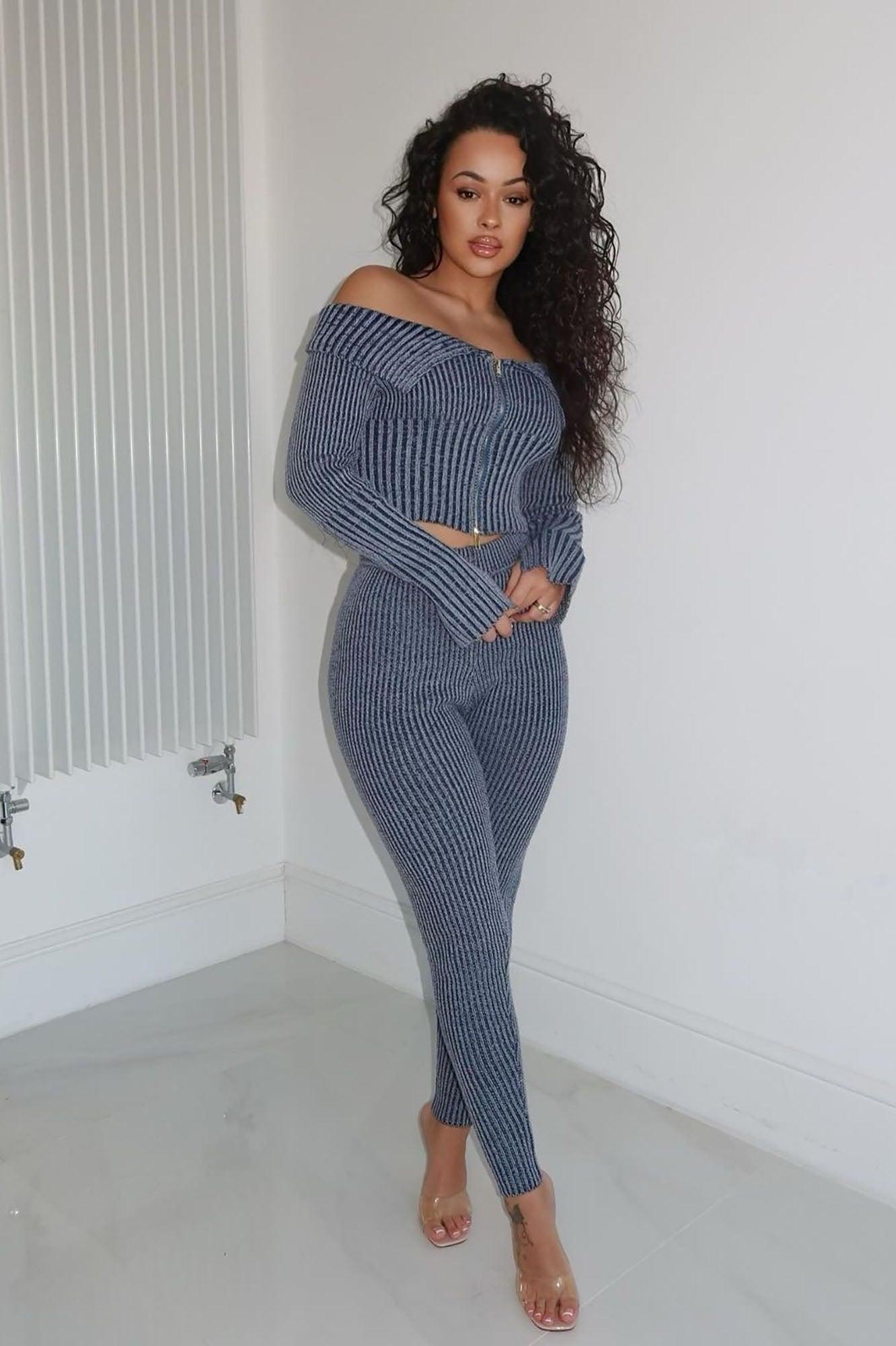 New Day Sweater Mineral Wash Legging Set - Blue Female Product Image