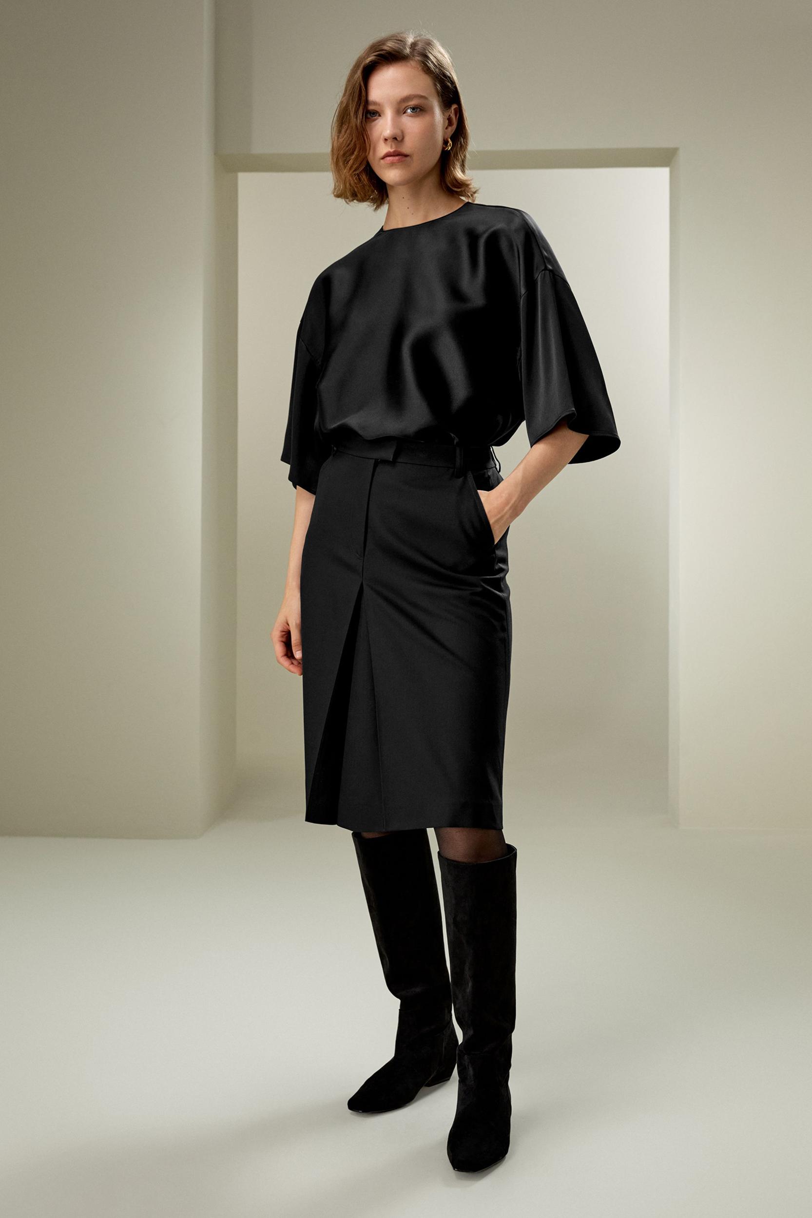 LILYSILK Womens Wool Skirt - Black Wool Silk - Perfect Wardrobe Staples Basic Style Bottoms 16 Product Image