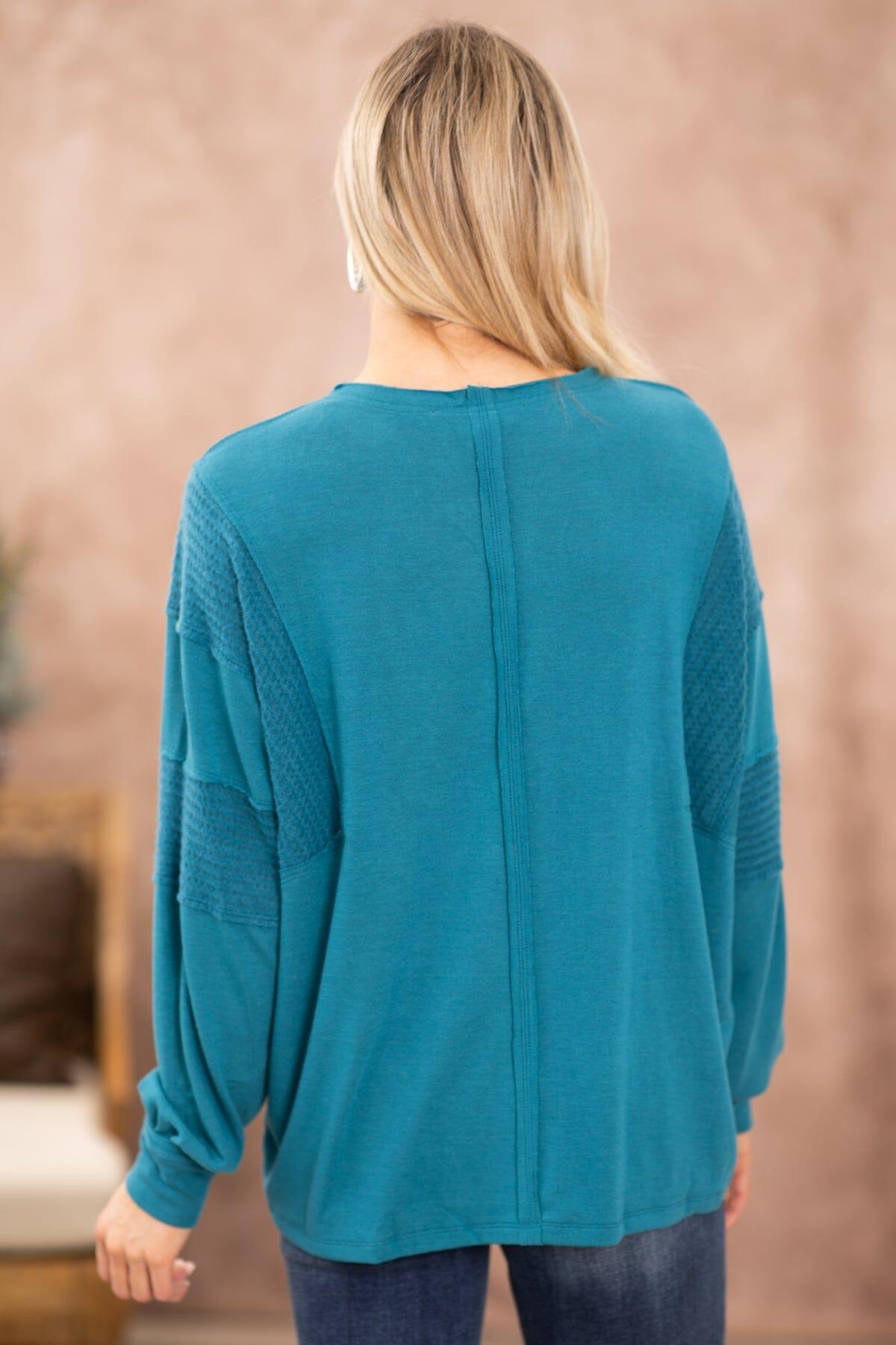 Teal Reverse Seam Detail V-Neck Top Product Image