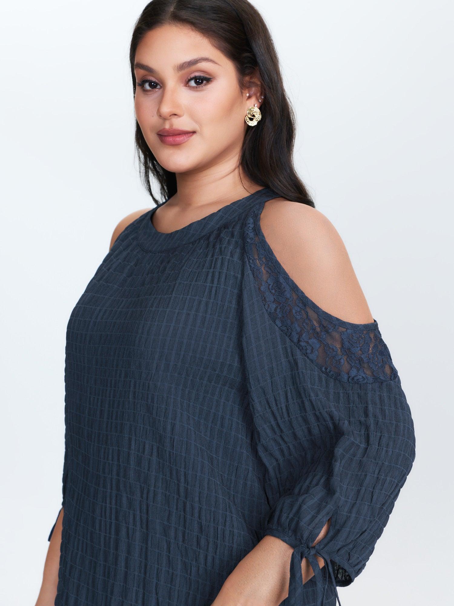 Shoulder Cut-Out Textured Back-Tie Blouse Female Product Image