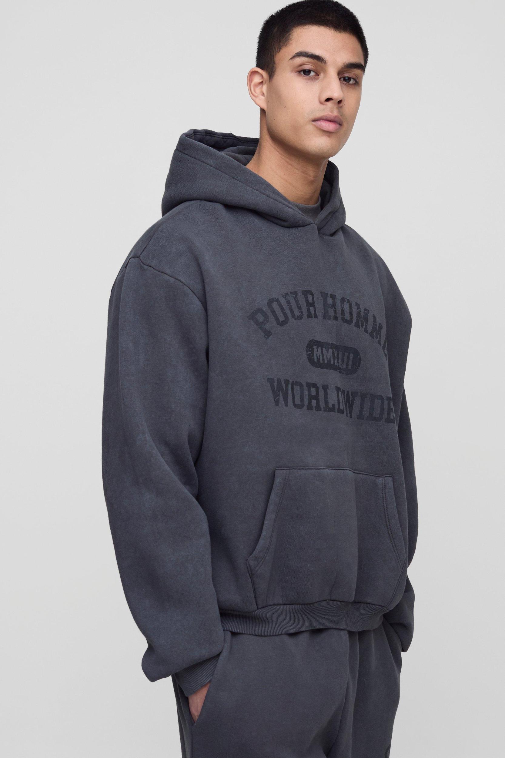 Tall Oversized Boxy Homme Washed Hooded Tracksuit | boohooMAN USA Product Image