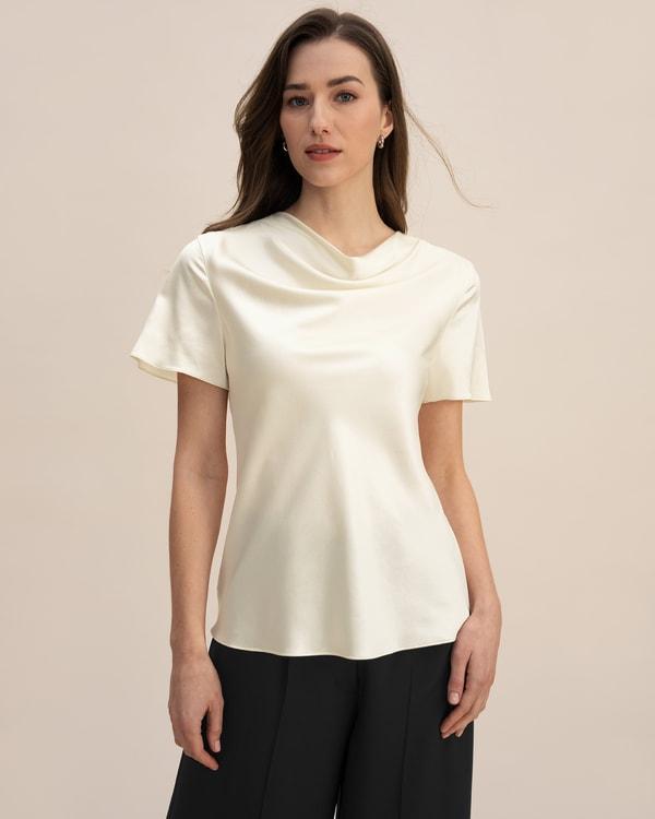 LILYSILK Women's Silk Cowl Neck Top, Smooth Charmeuse, Lily White, Size 10 Product Image