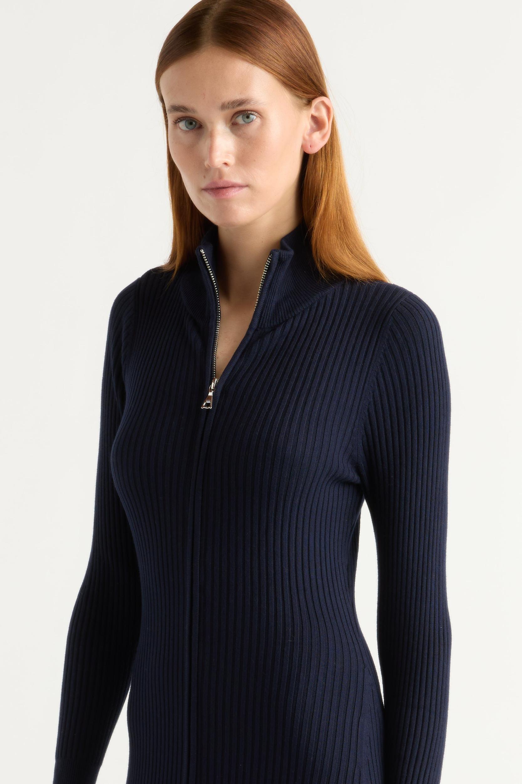 Janne Ribbed Two-Way Zip Sweater Dress Product Image