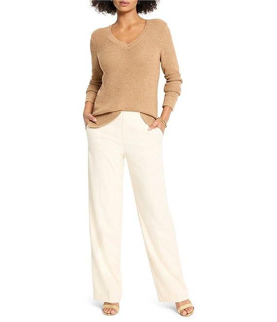 NIC + ZOE Shimmer Waffle Knit V-Neck Long Sleeve Sweater Product Image