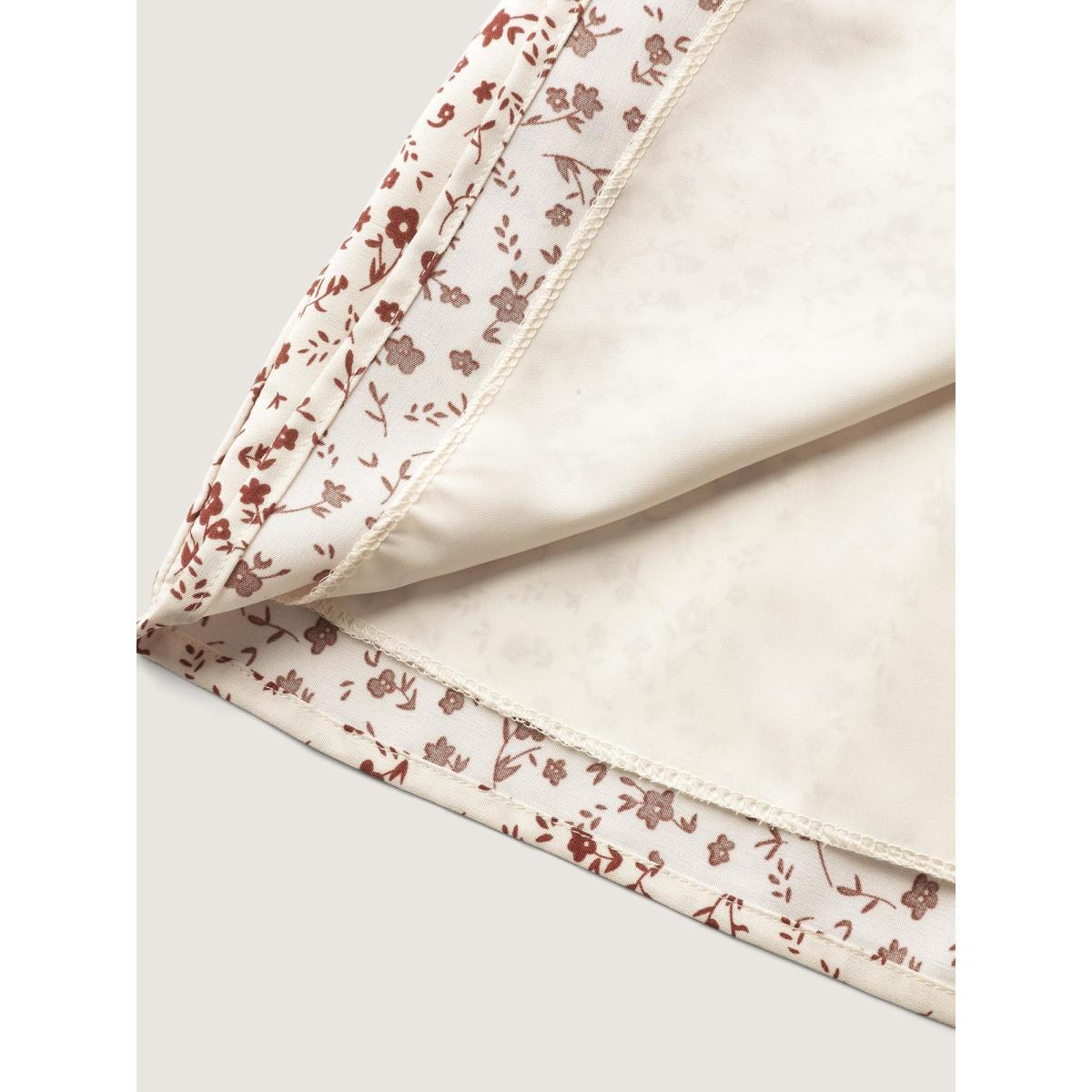 Plus Size Ditsy Floral Print Ruffled Midi Skirt Women Apricot Casual Loose No stretch Side seam pocket Everyday-Casual Skirts BloomChic 28/5X Product Image