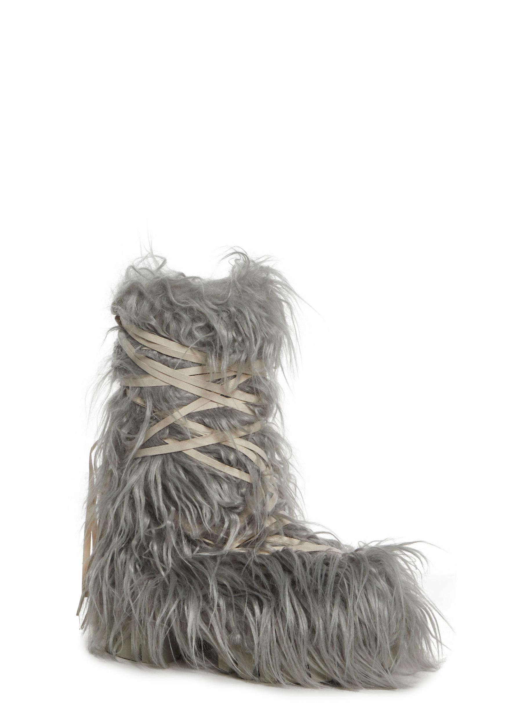 Shaggy Faux Fur Faux Suede Wrap Around Platform Boots Darker Wavs - Gray Product Image