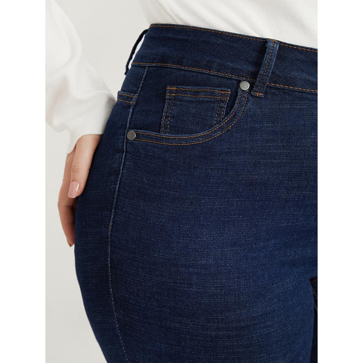 Plus Size Skinny Very Stretchy High Rise Dark Wash Pocket Heather Jeans Women Indigo Office Plain High stretch Pocket Jeans BloomChic 12/L Product Image