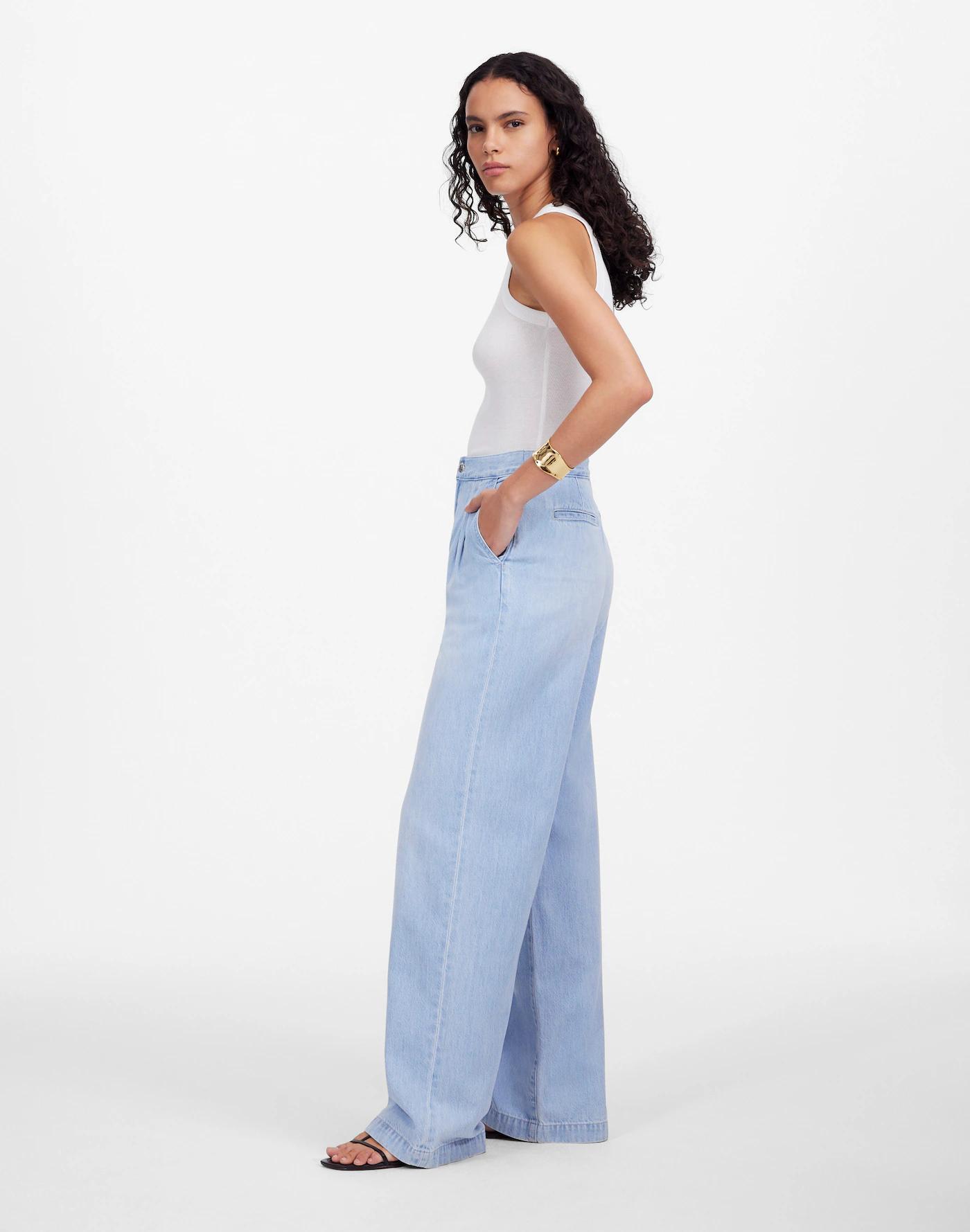 The Petite Harlow Wide-Leg Denim Trouser in Noll Wash: Airy Denim Edition Product Image