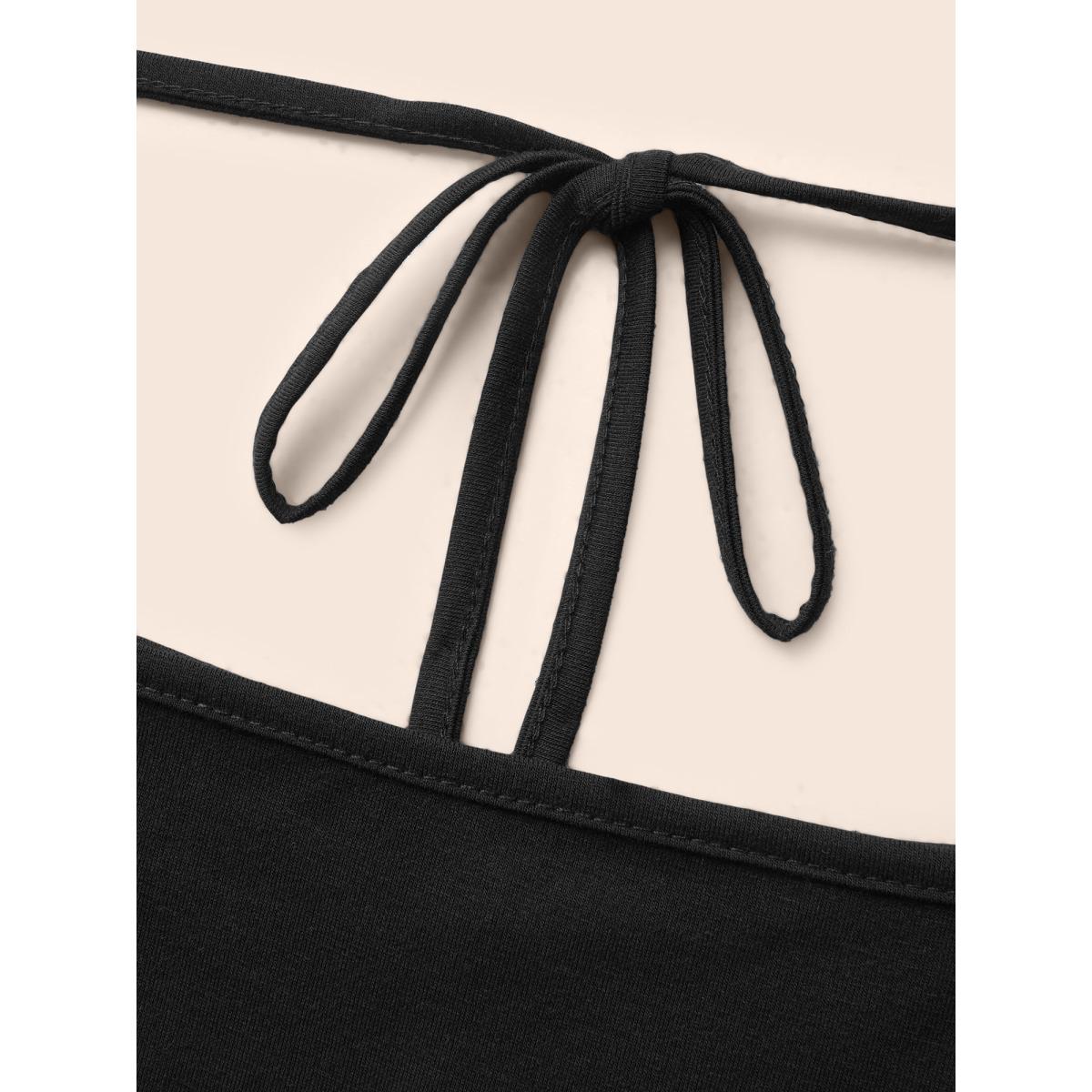 Plus Size Leopard Print Square Neck Tie Knot Dress Black Women Elegant Tie knot Square Neck Long Sleeve Curvy BloomChic 22-24/3X Product Image