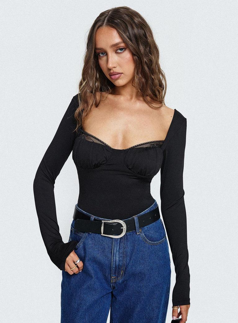 Peekaboo Long Sleeve Bodysuit Black Product Image