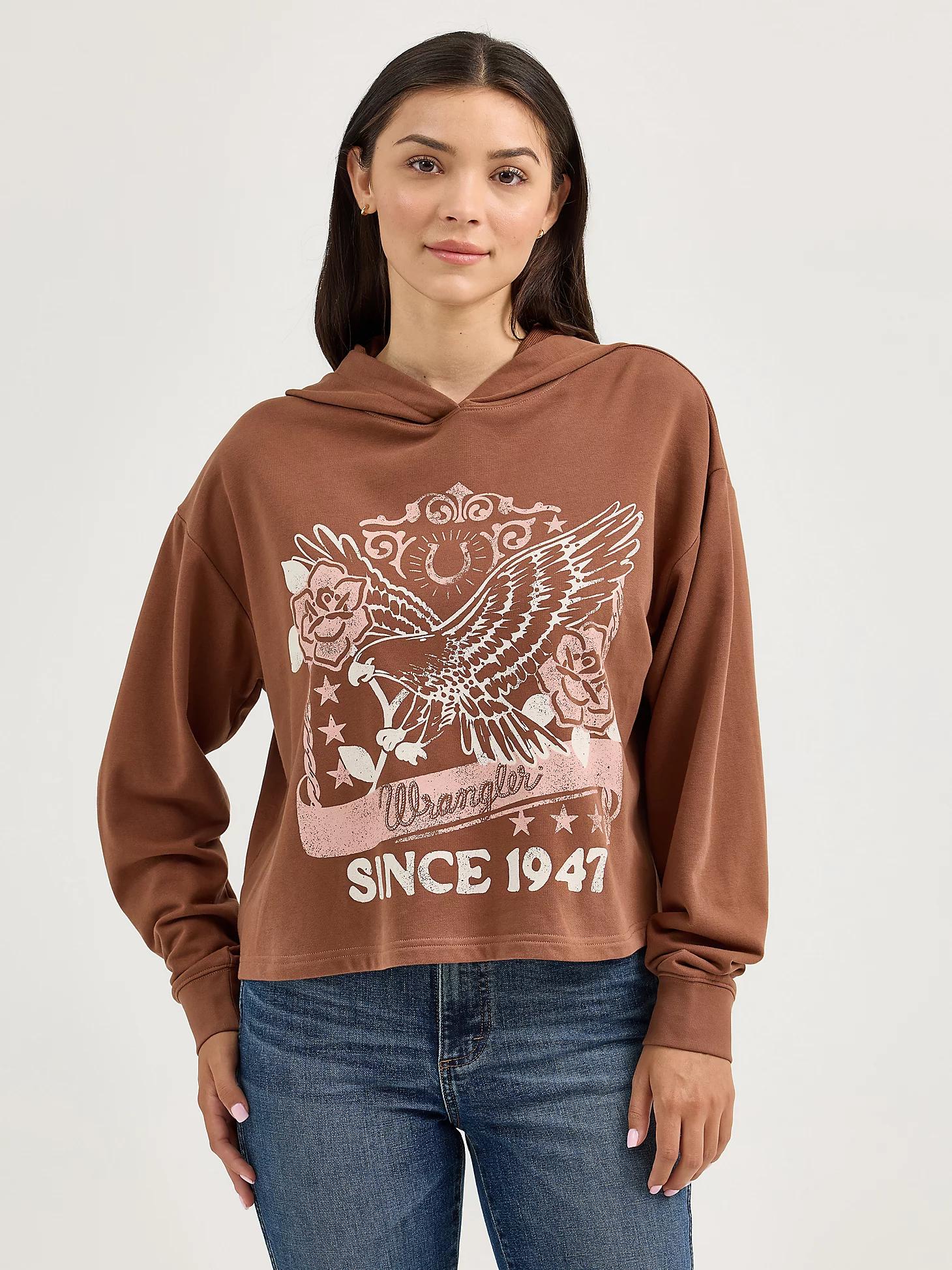 Women's Wrangler Graphic Cropped Relaxed Hoodie in Cacao Nibs Product Image