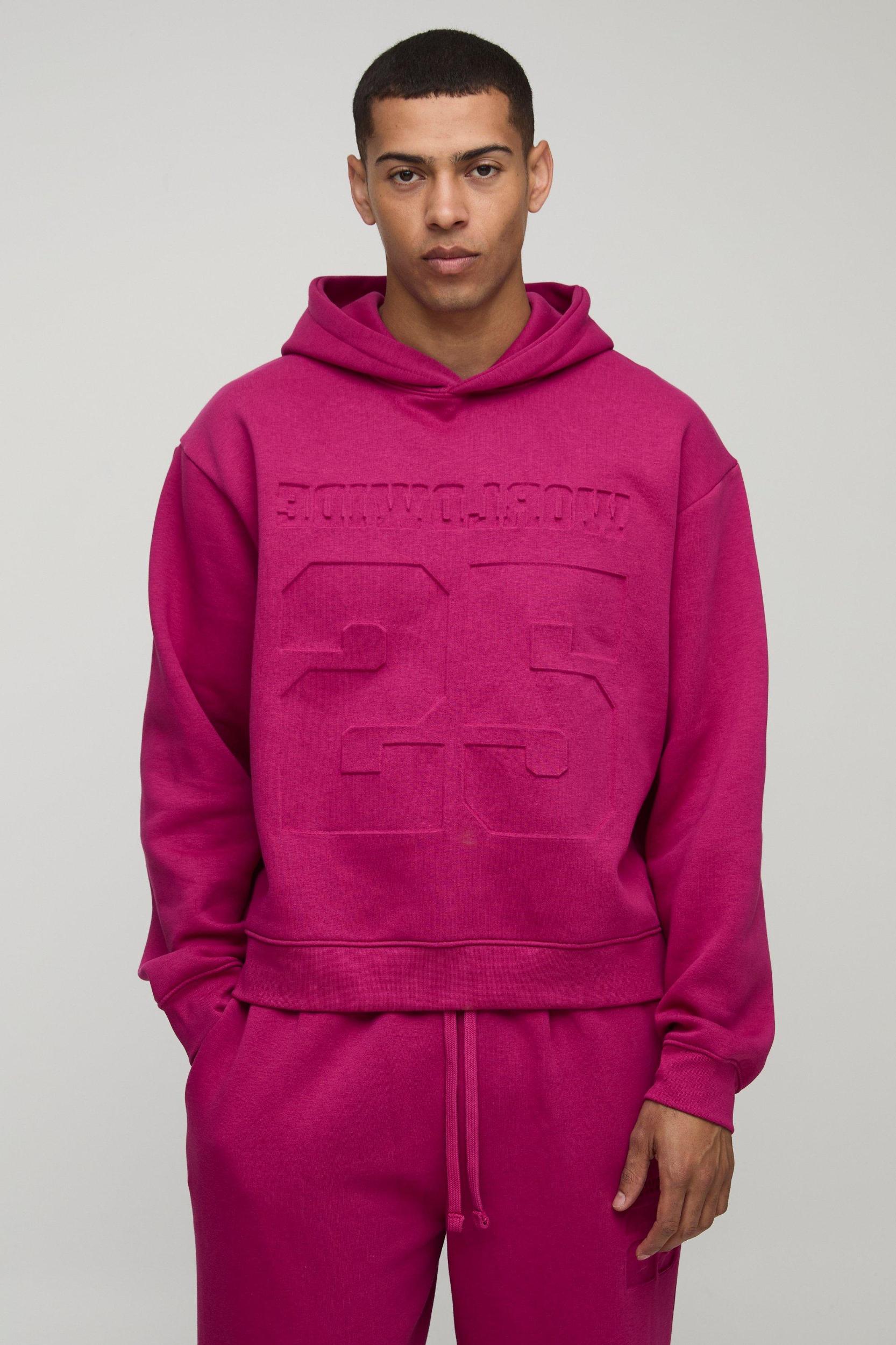 Oversized Boxy Varsity 25 Debossed Hooded Tracksuit | boohooMAN USA Product Image