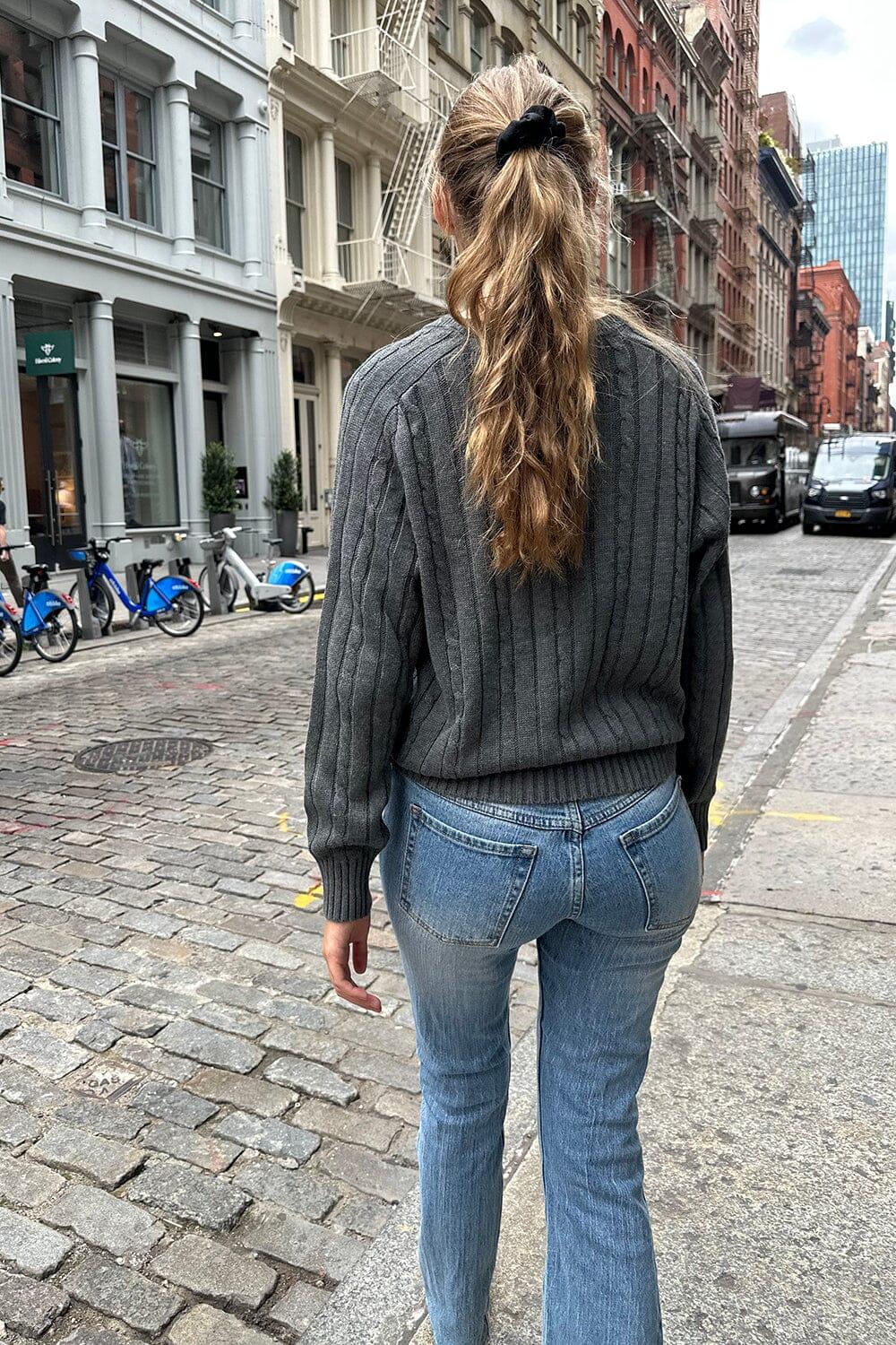 Ida Cotton Cable Knit V-Neck Sweater Product Image