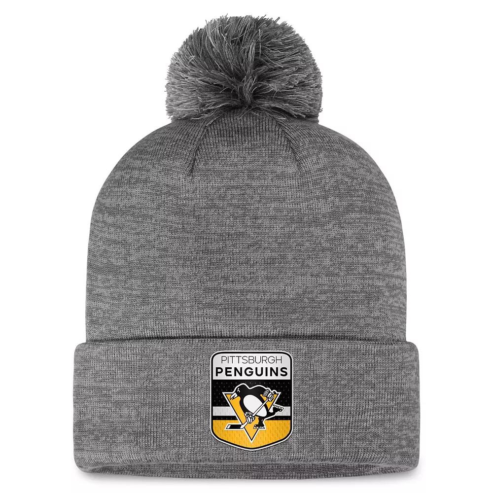 Men's Fanatics Branded Gray Pittsburgh Penguins Authentic Pro Home Ice Cuffed Knit Hat with Pom, Grey Product Image