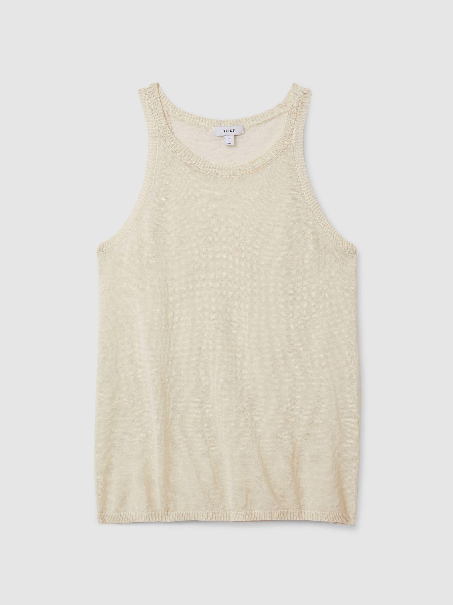 Linen Blend Crew Neck Vest in Cream Product Image