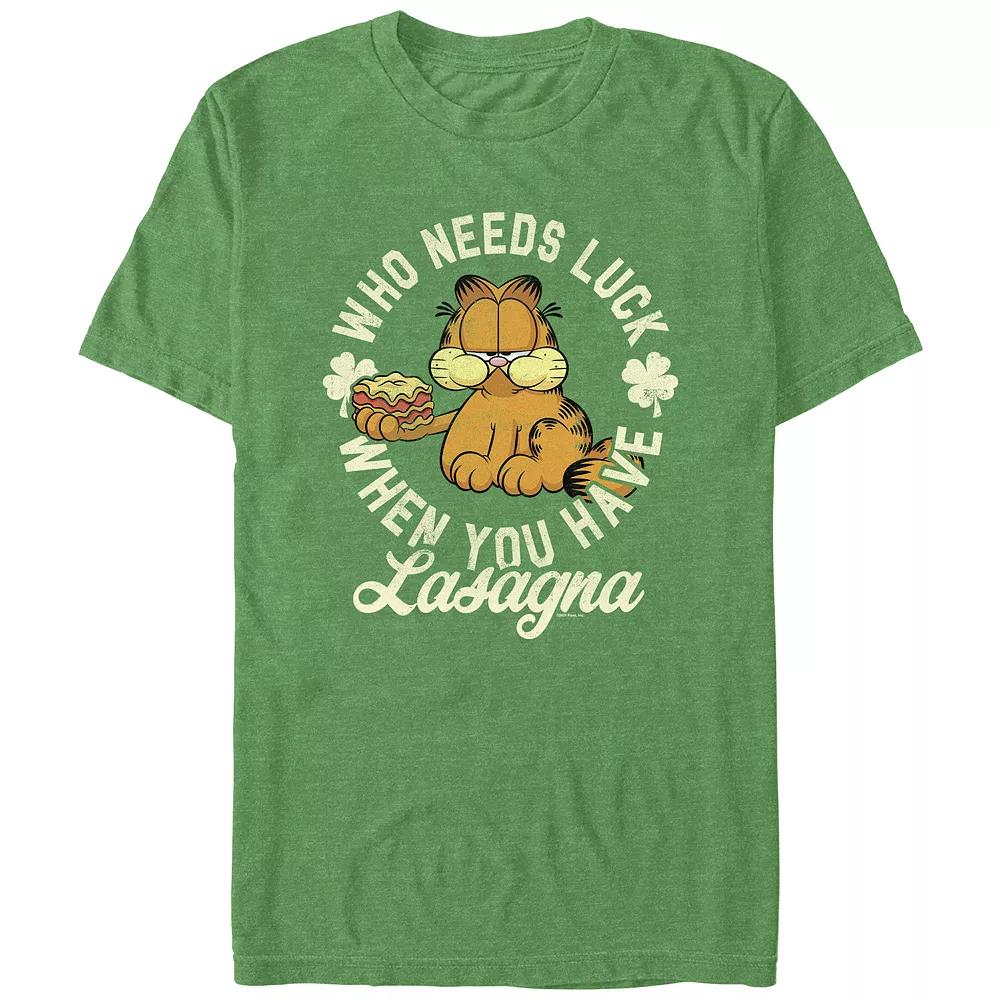 Men's Garfield Who Needs Luck When You Have Lasagna Graphic Tee, Size: XL, Kelly Grey Product Image