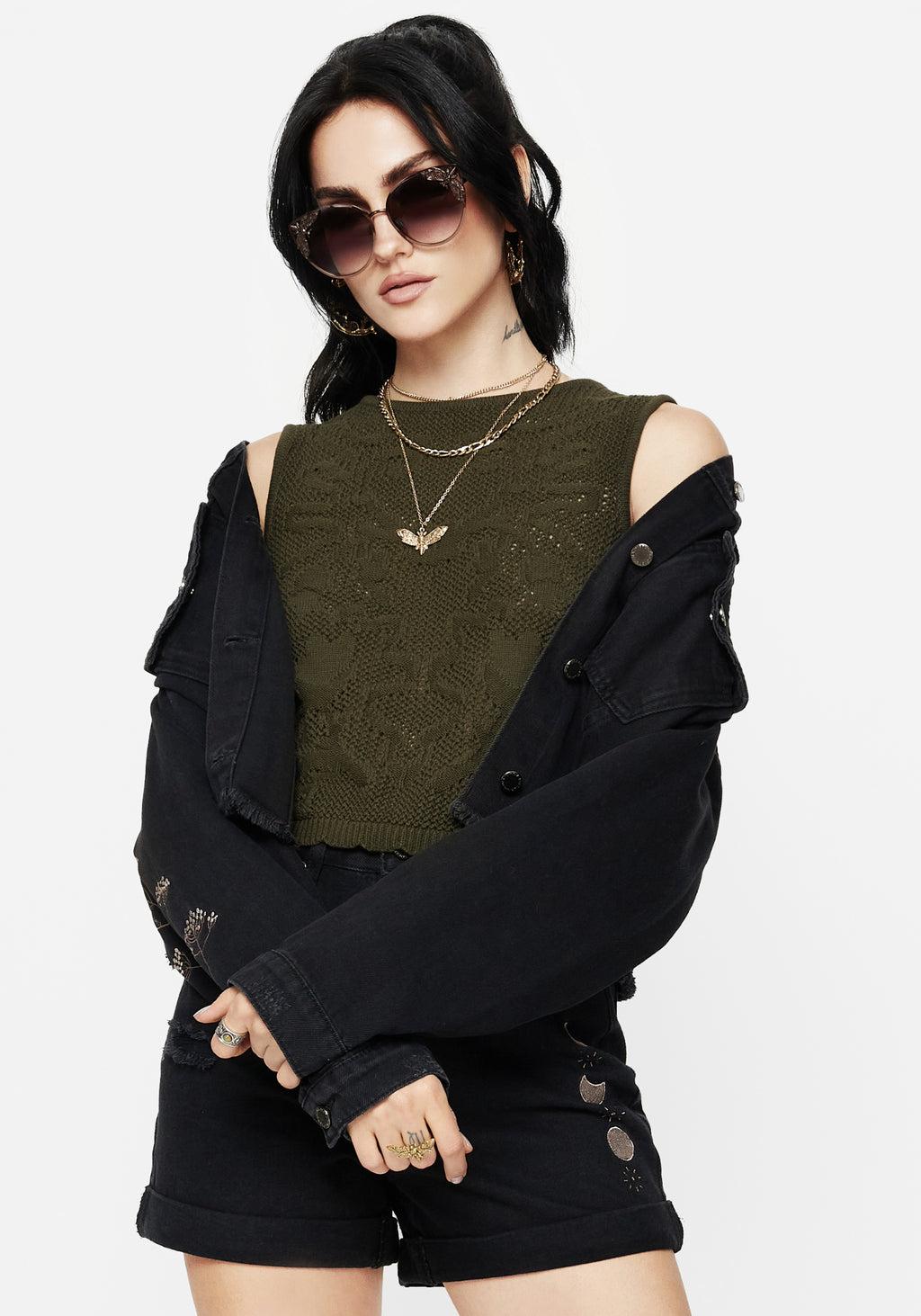 Tulip Jacquard Knit Crop Top Product Image