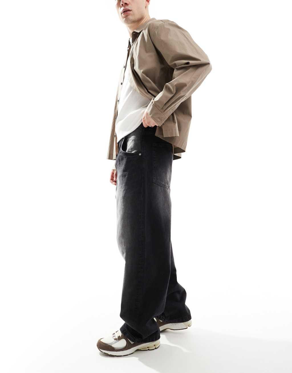 Bershka super baggy fit jeans in black Product Image