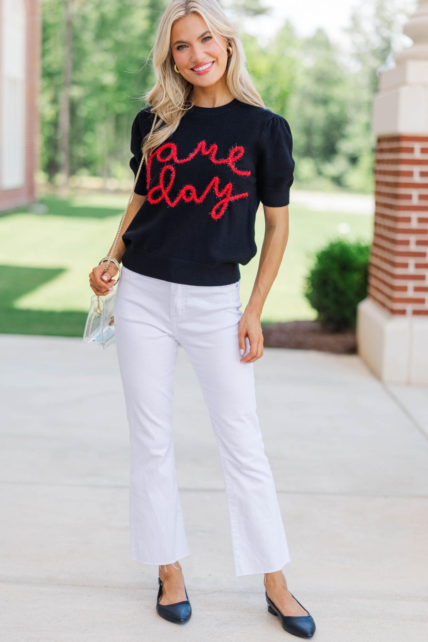 To The Stadium Black Game Day Puff Sleeve Sweater Female Product Image