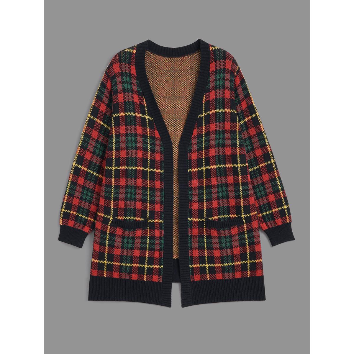 Plus Size Holiday Plaid V-neck Open Cardigan Black Women Casual Loose Long Sleeve Everyday Cardigans BloomChic 18-20/2X Product Image