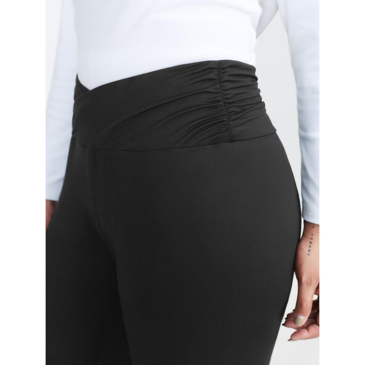 Plus Size Stretchy Cross Waist Slim Fit Leggings Women Black Leisure High stretch Skinny High Rise Casual Leggings BloomChic 14-16/1X Product Image