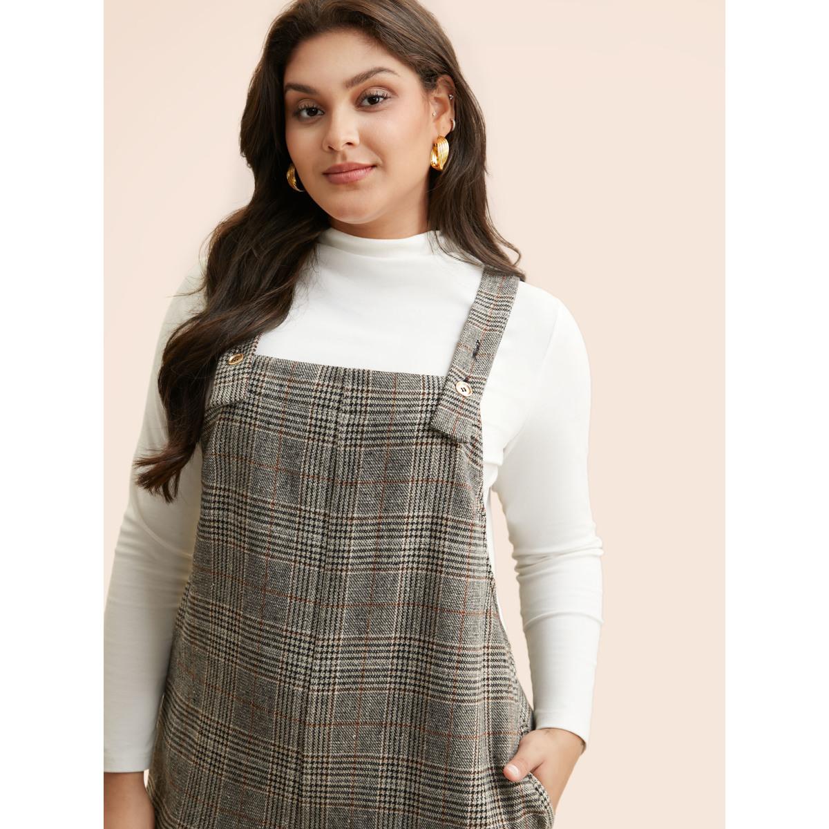 Plus Size LightGray Plaid Adjustable Straps Pocket Jumpsuit Women Elegant Sleeveless Non Everyday Loose Jumpsuits BloomChic 28/5X Product Image