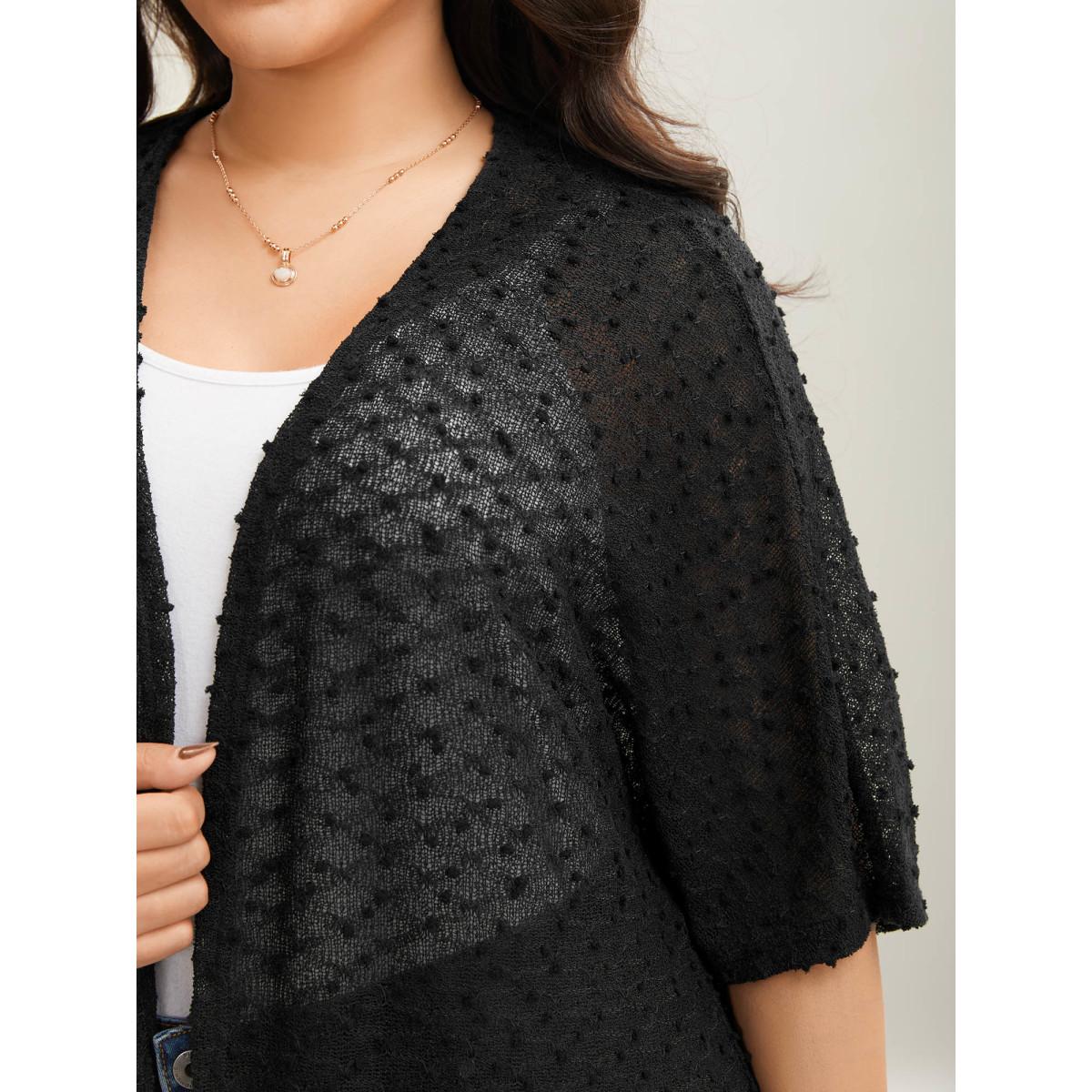 Plus Size Knit Textured Sheer Swim Kimono Cover-Up Women Black Casual Texture Loose Everyday-Casual Kimonos BloomChic 22-24/3X Product Image